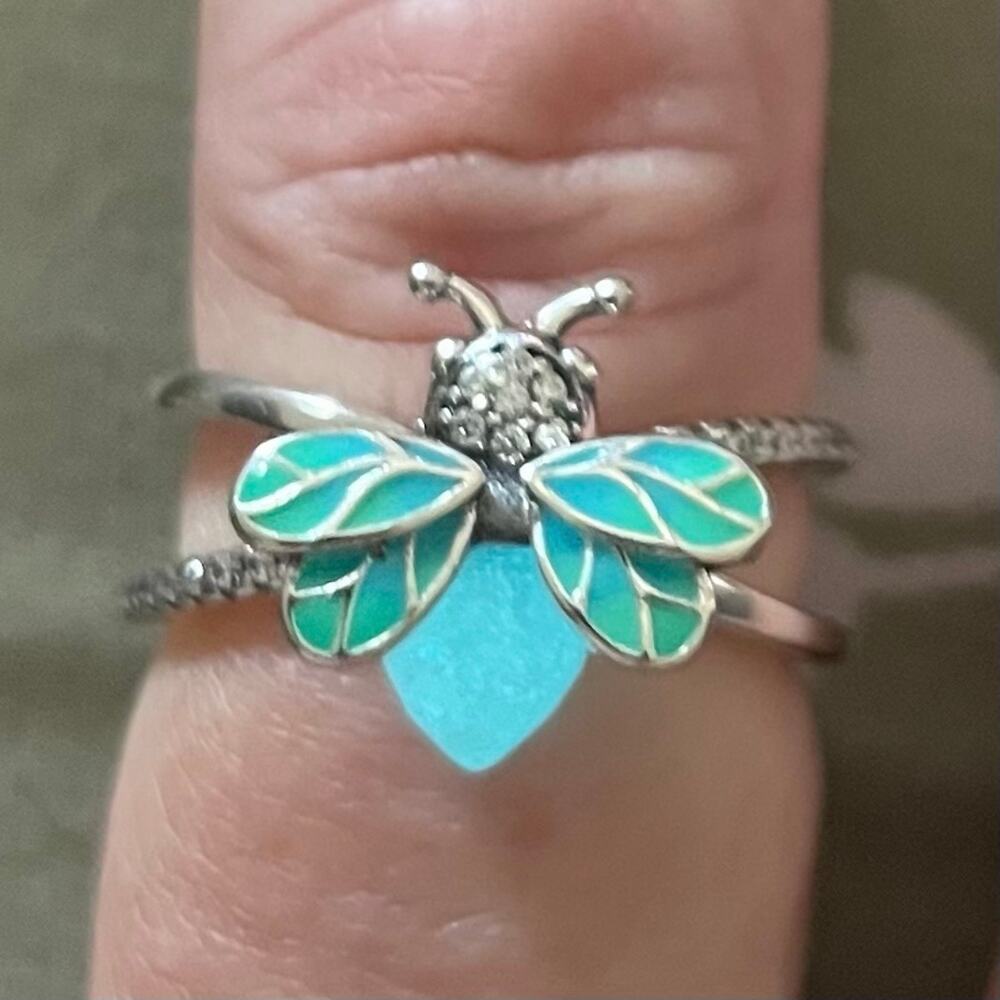 Glow In The Dark Stainless Steel Firefly Ring ~ Size 6
